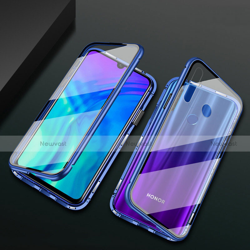 Luxury Aluminum Metal Frame Mirror Cover Case 360 Degrees T04 for Huawei Honor 10i Blue