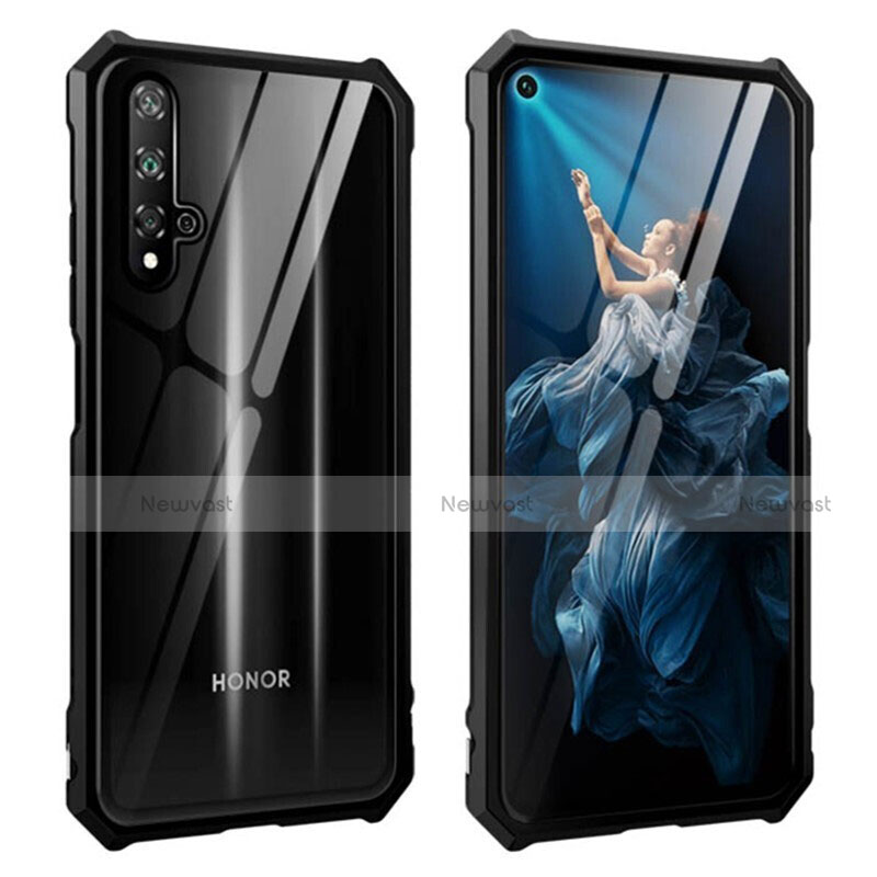 Luxury Aluminum Metal Frame Mirror Cover Case 360 Degrees T04 for Huawei Honor 20 Black