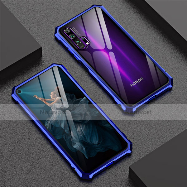 Luxury Aluminum Metal Frame Mirror Cover Case 360 Degrees T04 for Huawei Honor 20 Pro Blue