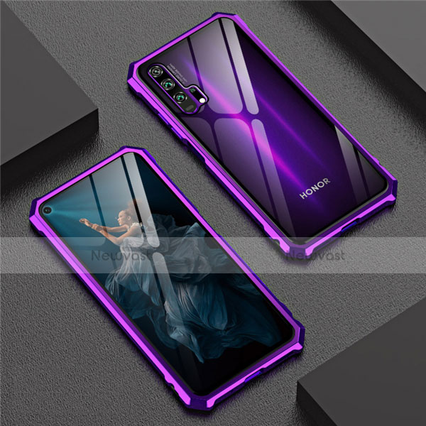 Luxury Aluminum Metal Frame Mirror Cover Case 360 Degrees T04 for Huawei Honor 20 Pro Purple