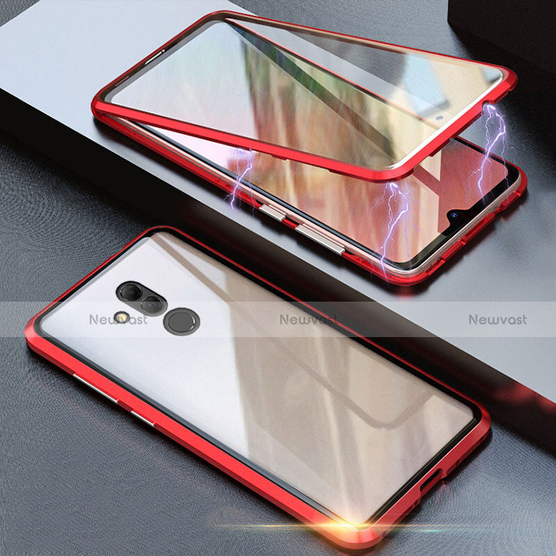 Luxury Aluminum Metal Frame Mirror Cover Case 360 Degrees T04 for Huawei Mate 20 Lite Red