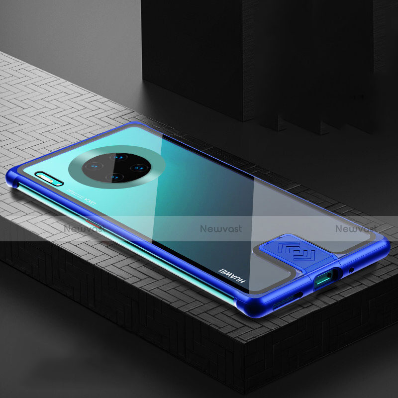 Luxury Aluminum Metal Frame Mirror Cover Case 360 Degrees T04 for Huawei Mate 30 Blue