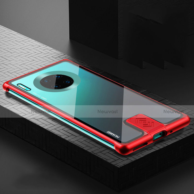 Luxury Aluminum Metal Frame Mirror Cover Case 360 Degrees T04 for Huawei Mate 30 Pro Red