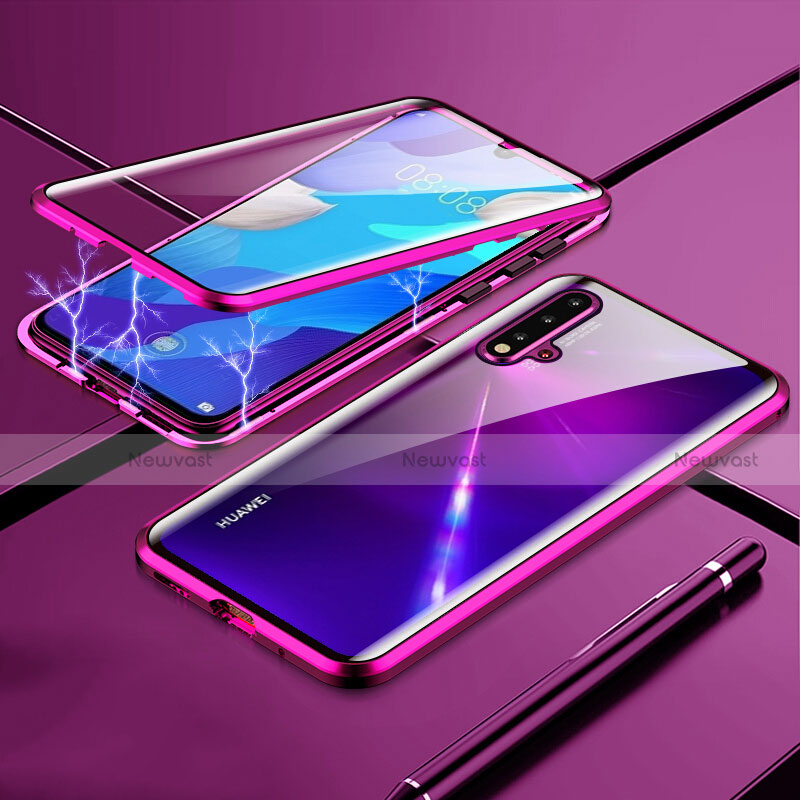 Luxury Aluminum Metal Frame Mirror Cover Case 360 Degrees T04 for Huawei Nova 5 Purple