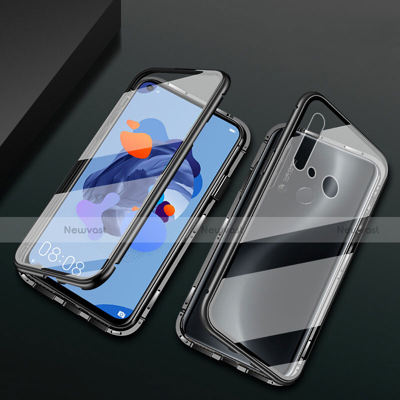 Luxury Aluminum Metal Frame Mirror Cover Case 360 Degrees T04 for Huawei Nova 5i Black