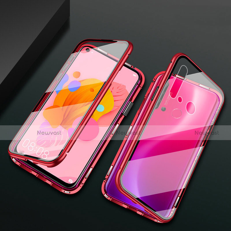 Luxury Aluminum Metal Frame Mirror Cover Case 360 Degrees T04 for Huawei Nova 5i Red