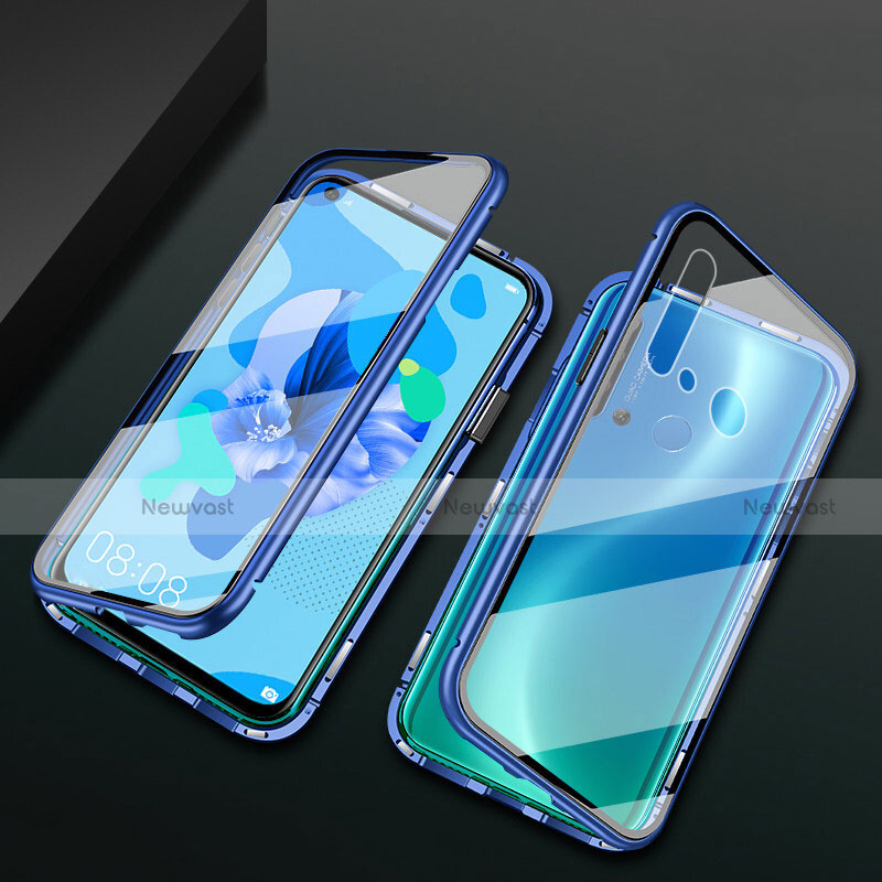 Luxury Aluminum Metal Frame Mirror Cover Case 360 Degrees T04 for Huawei P20 Lite (2019) Blue