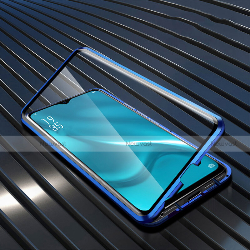 Luxury Aluminum Metal Frame Mirror Cover Case 360 Degrees T04 for Oppo R15X Blue