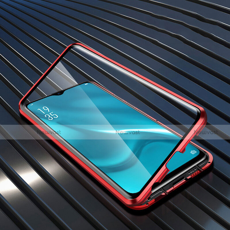 Luxury Aluminum Metal Frame Mirror Cover Case 360 Degrees T04 for Oppo R15X Red