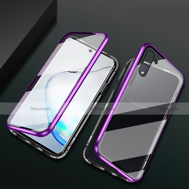 Luxury Aluminum Metal Frame Mirror Cover Case 360 Degrees T04 for Samsung Galaxy Note 10 5G Purple