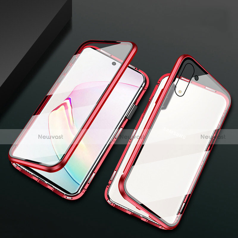 Luxury Aluminum Metal Frame Mirror Cover Case 360 Degrees T04 for Samsung Galaxy Note 10 5G Red