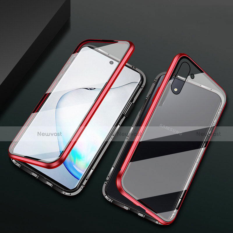 Luxury Aluminum Metal Frame Mirror Cover Case 360 Degrees T04 for Samsung Galaxy Note 10 Red and Black