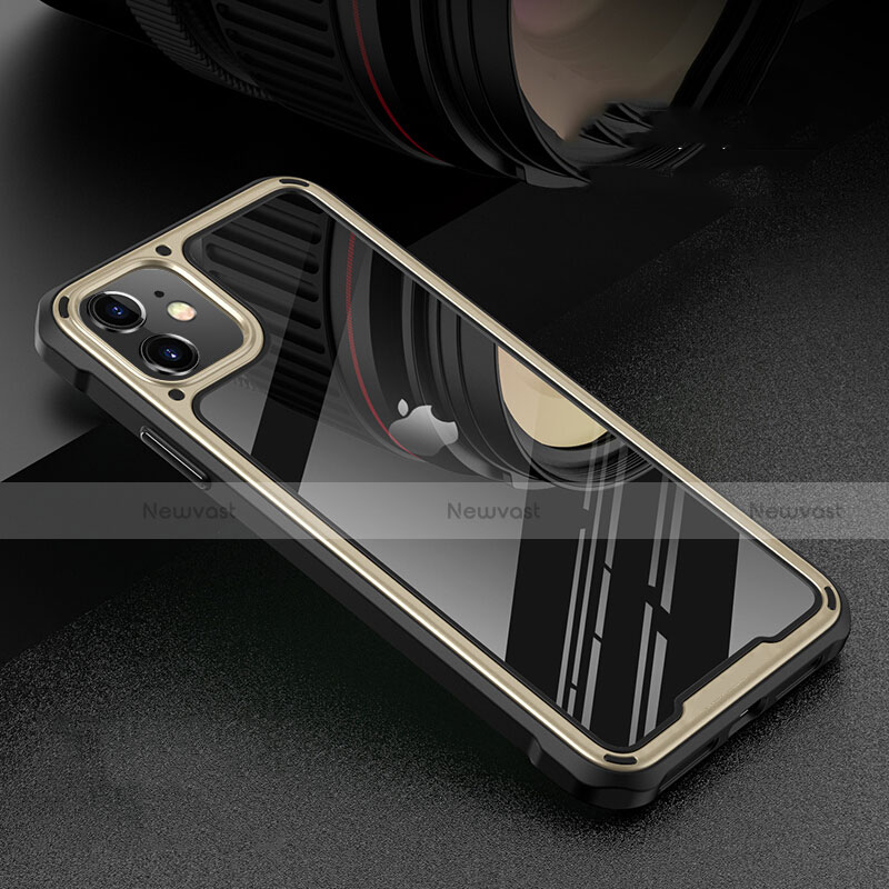 Luxury Aluminum Metal Frame Mirror Cover Case 360 Degrees T05 for Apple iPhone 11 Gold