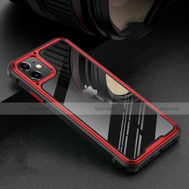 Luxury Aluminum Metal Frame Mirror Cover Case 360 Degrees T05 for Apple iPhone 11 Red