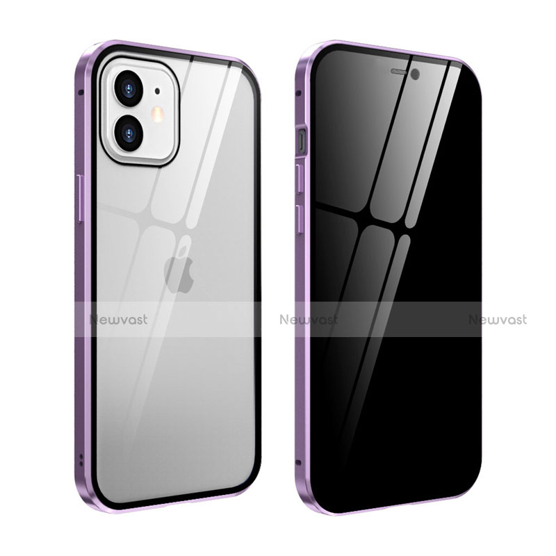 Luxury Aluminum Metal Frame Mirror Cover Case 360 Degrees T05 for Apple iPhone 12 Mini Clove Purple