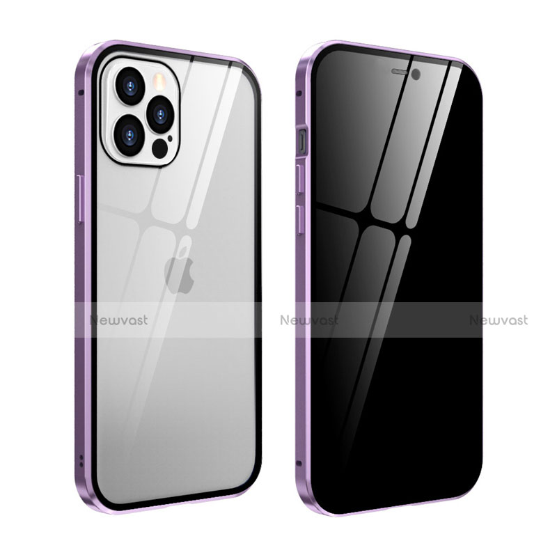 Luxury Aluminum Metal Frame Mirror Cover Case 360 Degrees T05 for Apple iPhone 12 Pro Max Clove Purple