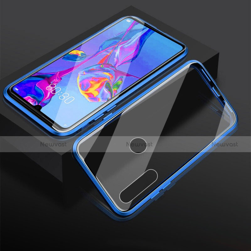 Luxury Aluminum Metal Frame Mirror Cover Case 360 Degrees T05 for Huawei Honor 10i Blue