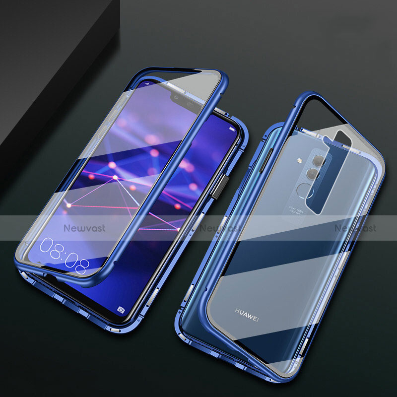 Luxury Aluminum Metal Frame Mirror Cover Case 360 Degrees T05 for Huawei Mate 20 Lite Blue