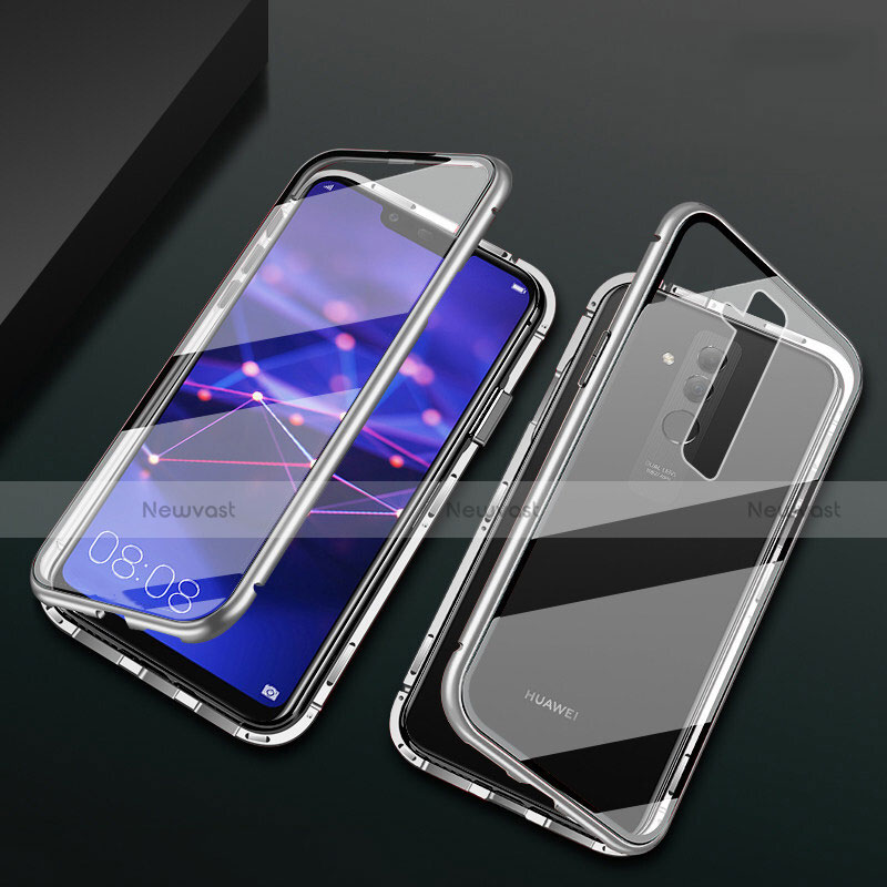 Luxury Aluminum Metal Frame Mirror Cover Case 360 Degrees T05 for Huawei Mate 20 Lite Silver