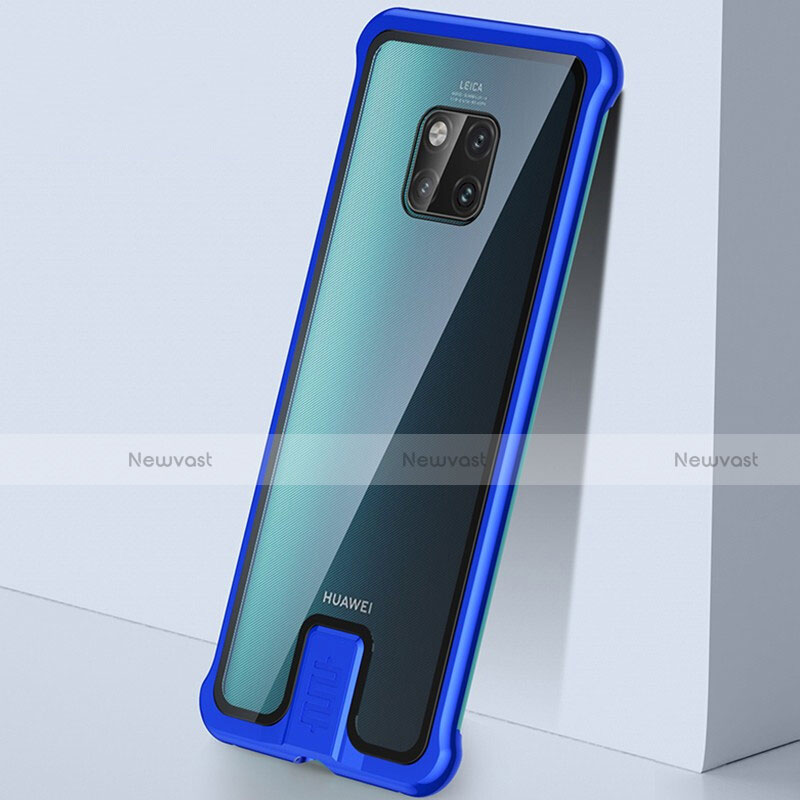 Luxury Aluminum Metal Frame Mirror Cover Case 360 Degrees T05 for Huawei Mate 20 Pro Blue