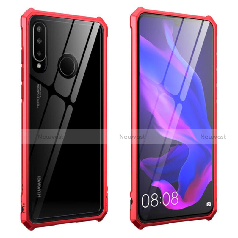 Luxury Aluminum Metal Frame Mirror Cover Case 360 Degrees T05 for Huawei Nova 4e Red