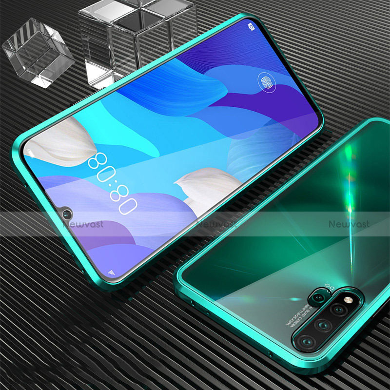 Luxury Aluminum Metal Frame Mirror Cover Case 360 Degrees T05 for Huawei Nova 5 Pro Cyan