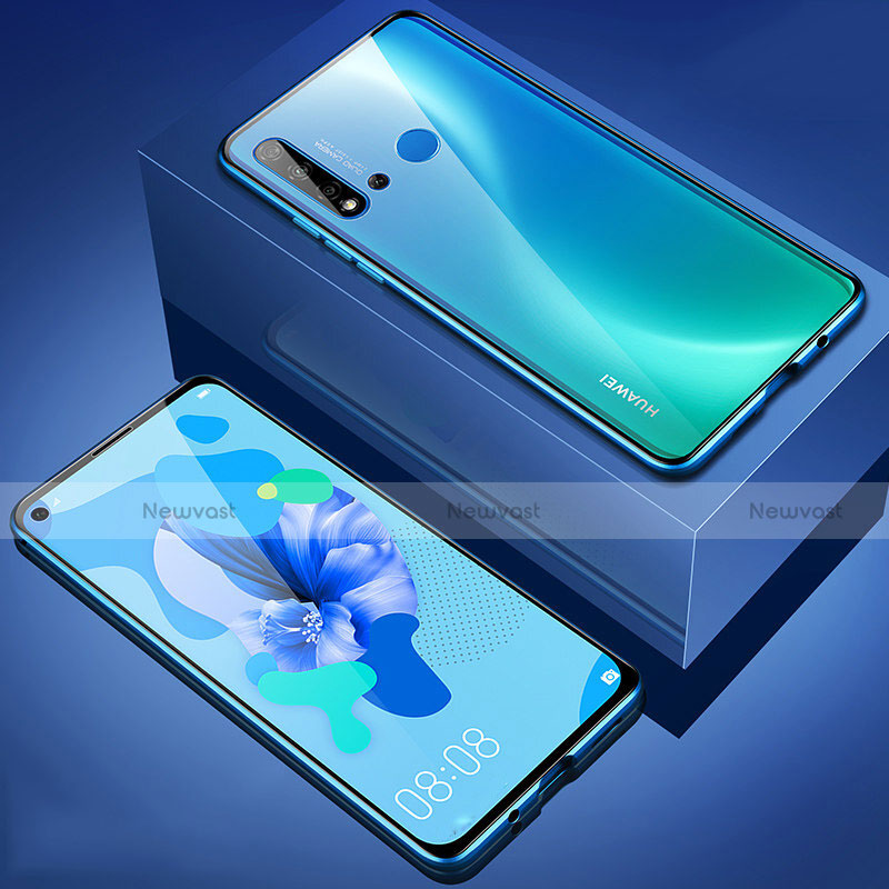 Luxury Aluminum Metal Frame Mirror Cover Case 360 Degrees T05 for Huawei Nova 5i Blue