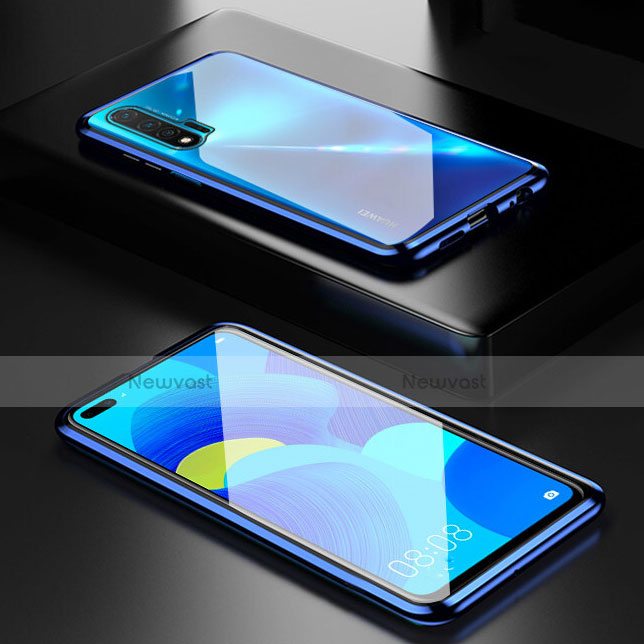 Luxury Aluminum Metal Frame Mirror Cover Case 360 Degrees T05 for Huawei Nova 6 Blue