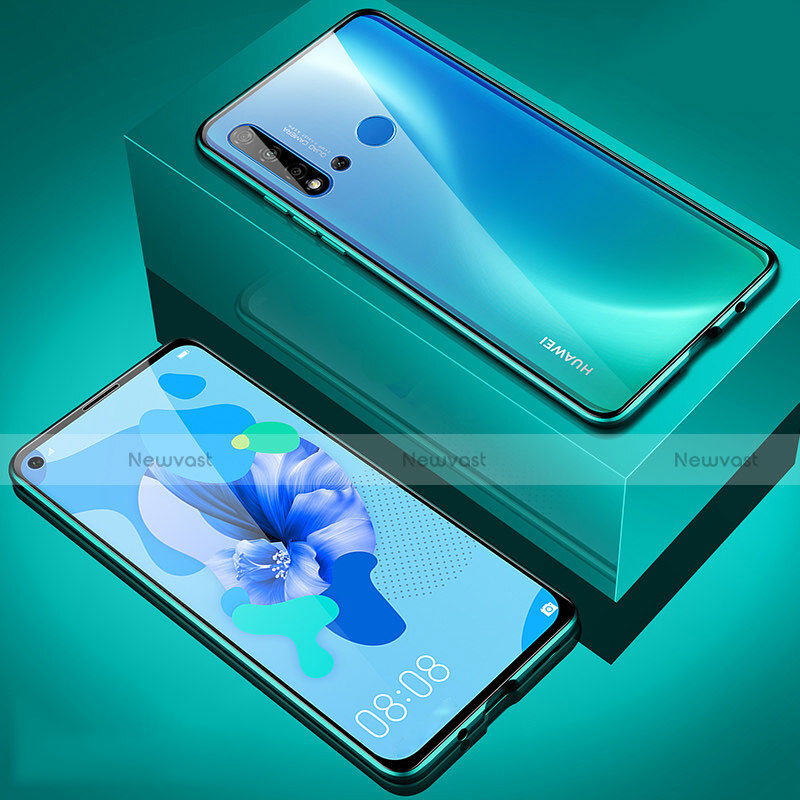 Luxury Aluminum Metal Frame Mirror Cover Case 360 Degrees T05 for Huawei P20 Lite (2019) Cyan