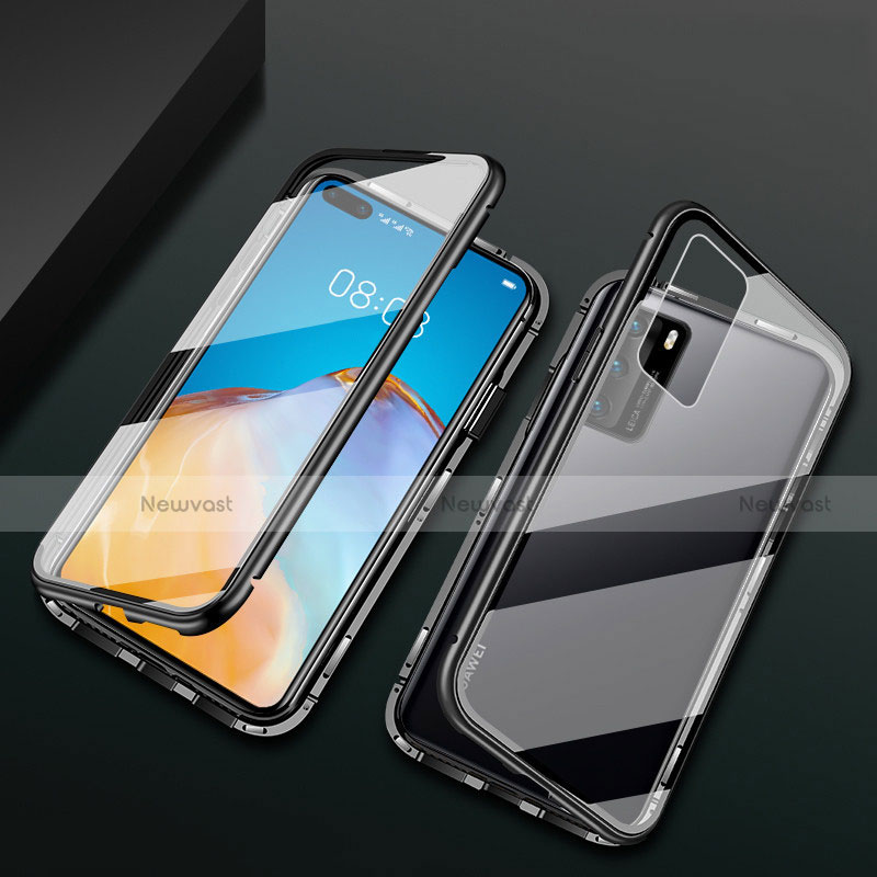 Luxury Aluminum Metal Frame Mirror Cover Case 360 Degrees T05 for Huawei P40 Black