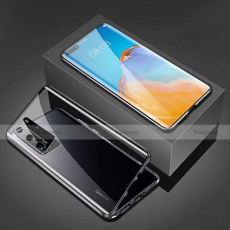 Luxury Aluminum Metal Frame Mirror Cover Case 360 Degrees T05 for Huawei P40 Pro Black