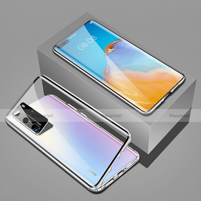 Luxury Aluminum Metal Frame Mirror Cover Case 360 Degrees T05 for Huawei P40 Pro Silver