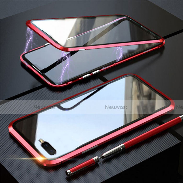 Luxury Aluminum Metal Frame Mirror Cover Case 360 Degrees T05 for Oppo R15X Red