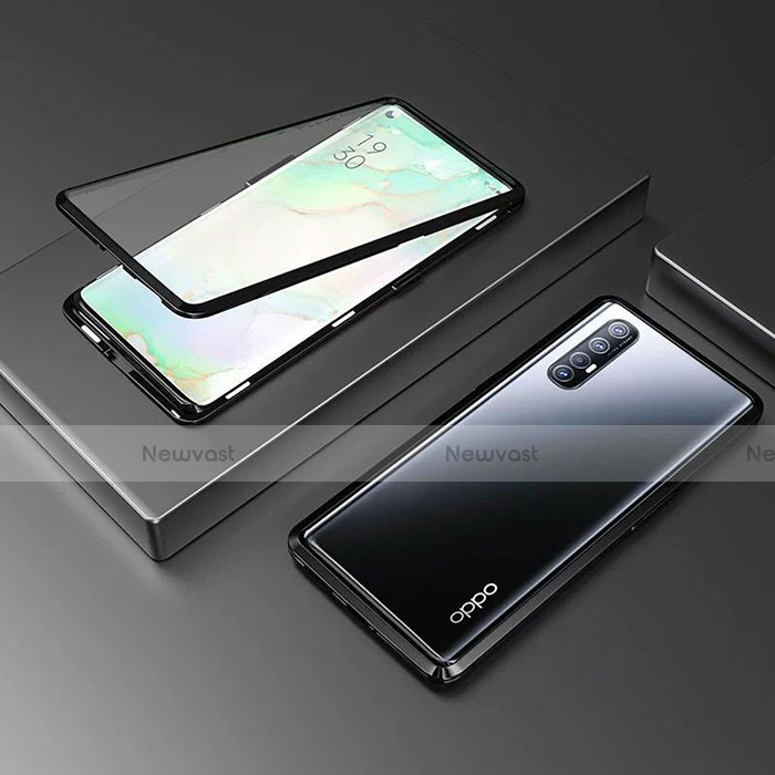 Luxury Aluminum Metal Frame Mirror Cover Case 360 Degrees T05 for Oppo Reno3 Pro Black