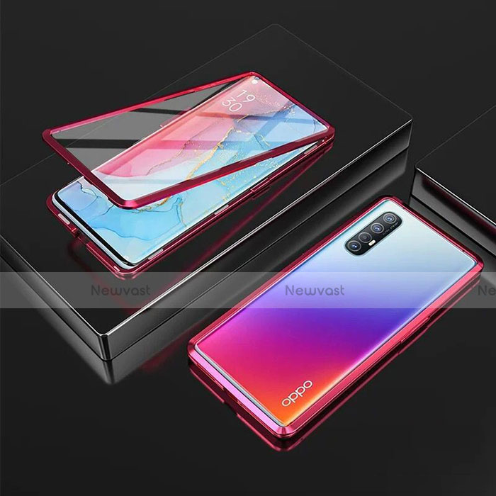 Luxury Aluminum Metal Frame Mirror Cover Case 360 Degrees T05 for Oppo Reno3 Pro Red