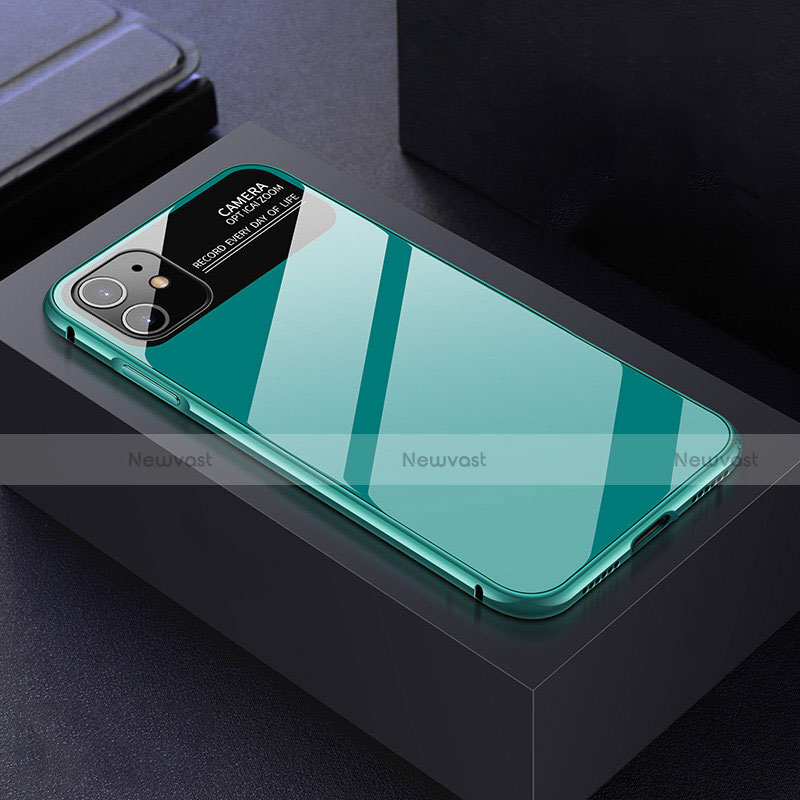 Luxury Aluminum Metal Frame Mirror Cover Case 360 Degrees T06 for Apple iPhone 11 Cyan