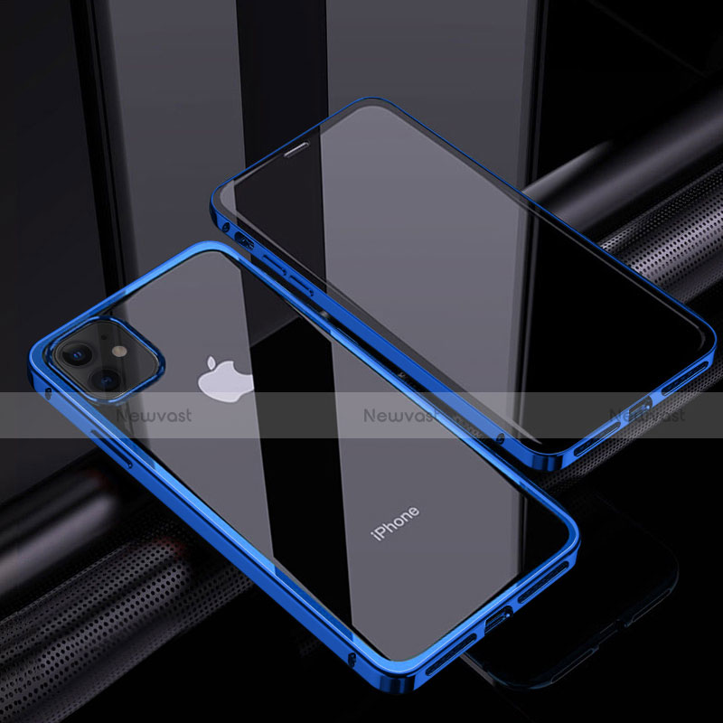 Luxury Aluminum Metal Frame Mirror Cover Case 360 Degrees T06 for Apple iPhone 12 Mini Blue