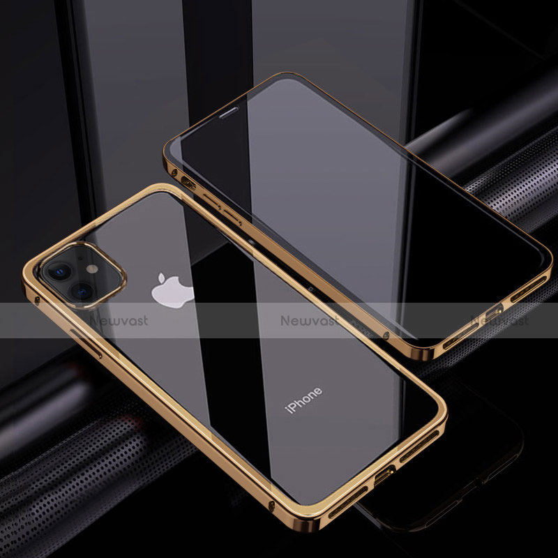 Luxury Aluminum Metal Frame Mirror Cover Case 360 Degrees T06 for Apple iPhone 12 Mini Gold