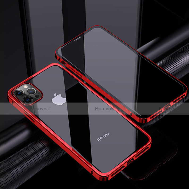 Luxury Aluminum Metal Frame Mirror Cover Case 360 Degrees T06 for Apple iPhone 12 Pro Max Red