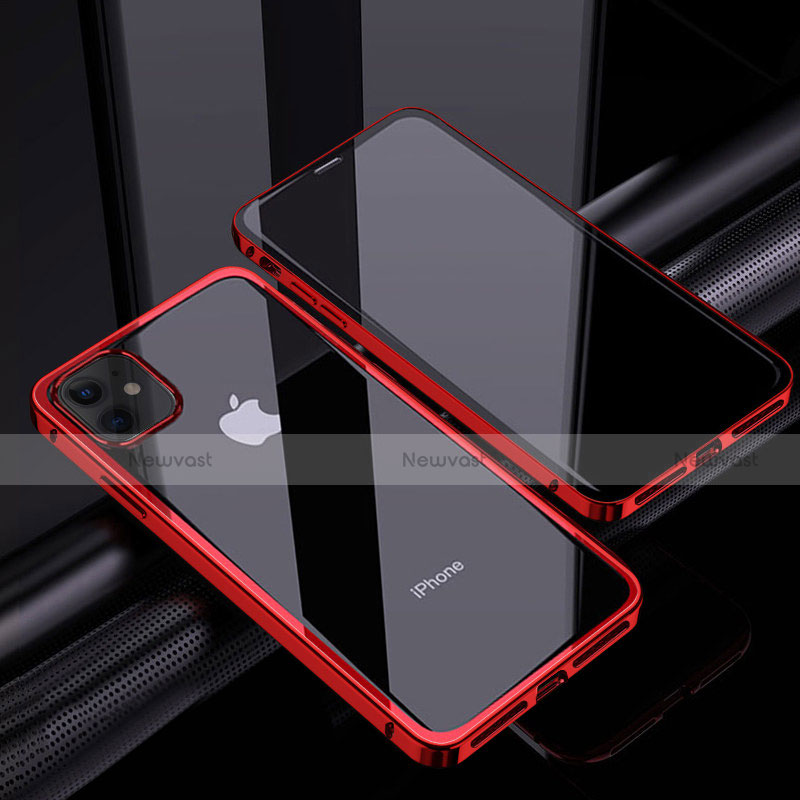 Luxury Aluminum Metal Frame Mirror Cover Case 360 Degrees T06 for Apple iPhone 12 Red