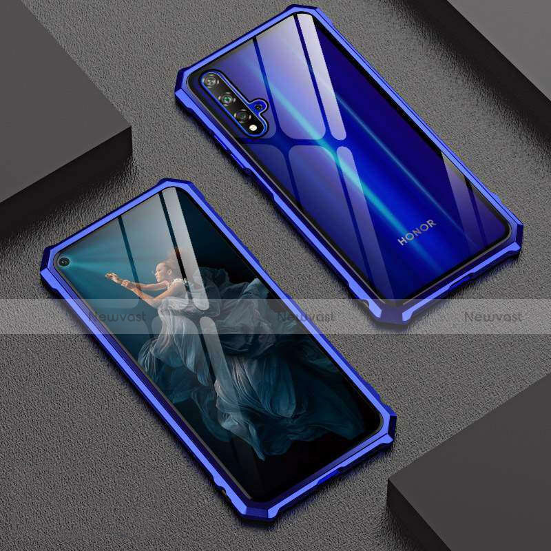 Luxury Aluminum Metal Frame Mirror Cover Case 360 Degrees T06 for Huawei Honor 20S Blue