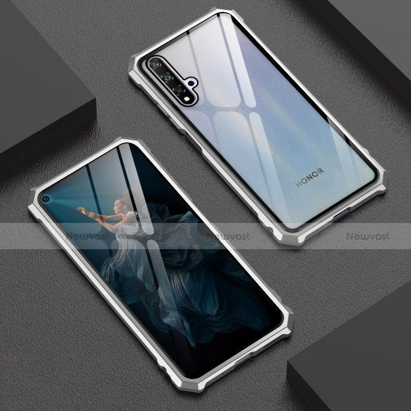 Luxury Aluminum Metal Frame Mirror Cover Case 360 Degrees T06 for Huawei Honor 20S Silver