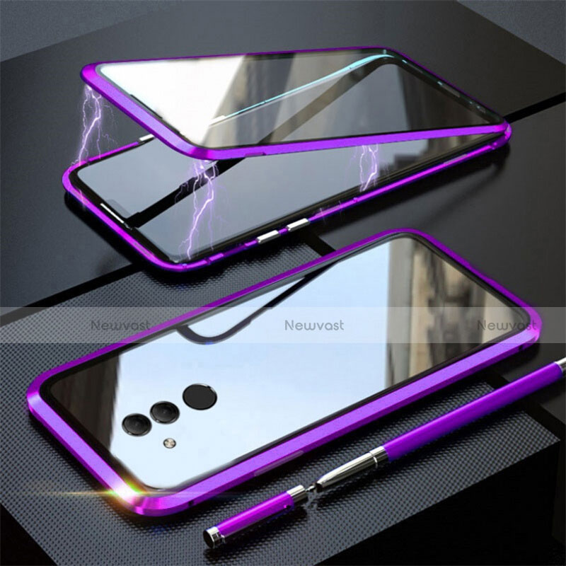 Luxury Aluminum Metal Frame Mirror Cover Case 360 Degrees T06 for Huawei Mate 20 Lite Purple