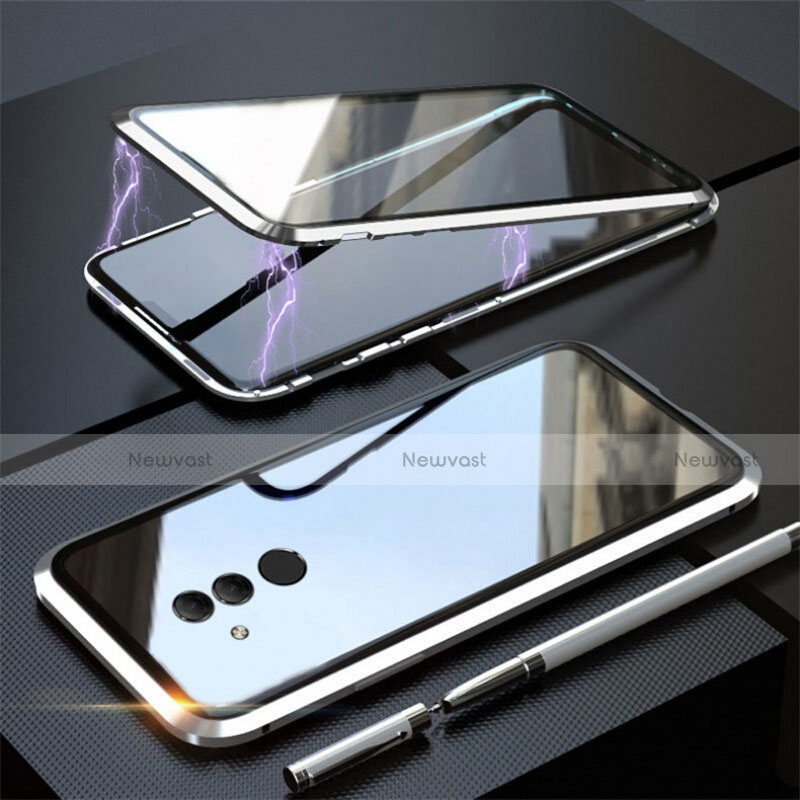 Luxury Aluminum Metal Frame Mirror Cover Case 360 Degrees T06 for Huawei Mate 20 Lite Silver