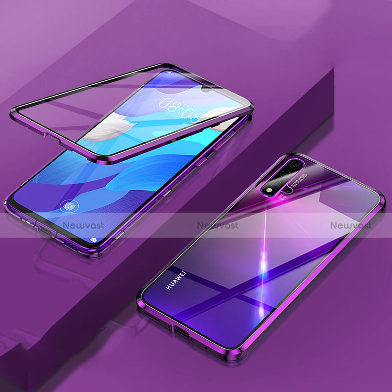 Luxury Aluminum Metal Frame Mirror Cover Case 360 Degrees T06 for Huawei Nova 5 Pro Purple