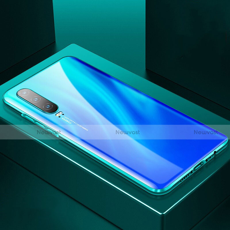 Luxury Aluminum Metal Frame Mirror Cover Case 360 Degrees T06 for Huawei P30 Blue