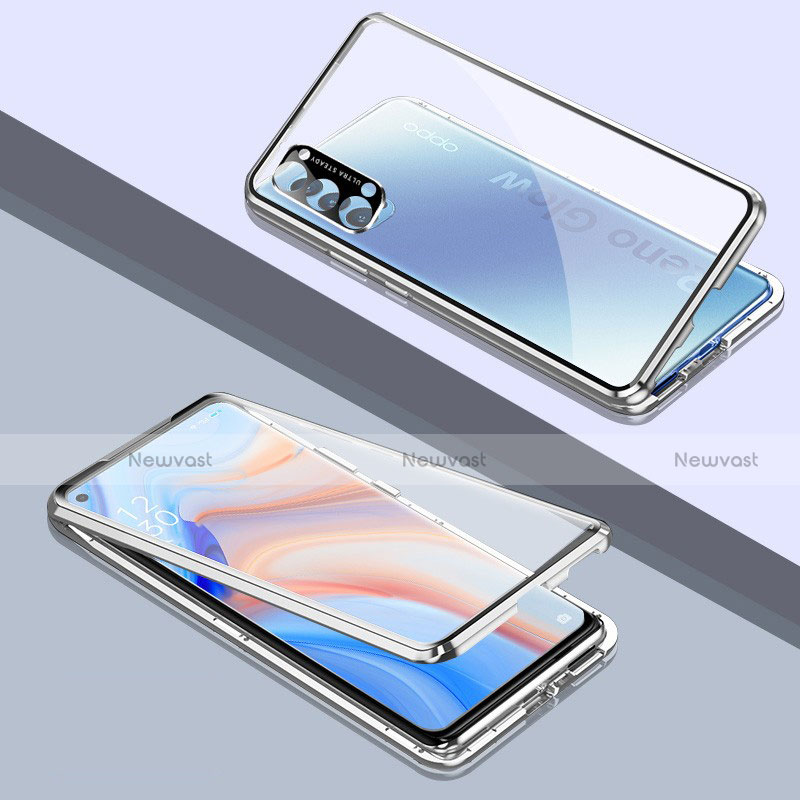 Luxury Aluminum Metal Frame Mirror Cover Case 360 Degrees T06 for Oppo Reno4 5G