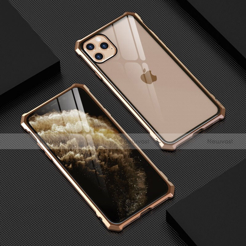 Luxury Aluminum Metal Frame Mirror Cover Case 360 Degrees T07 for Apple iPhone 11 Pro Gold