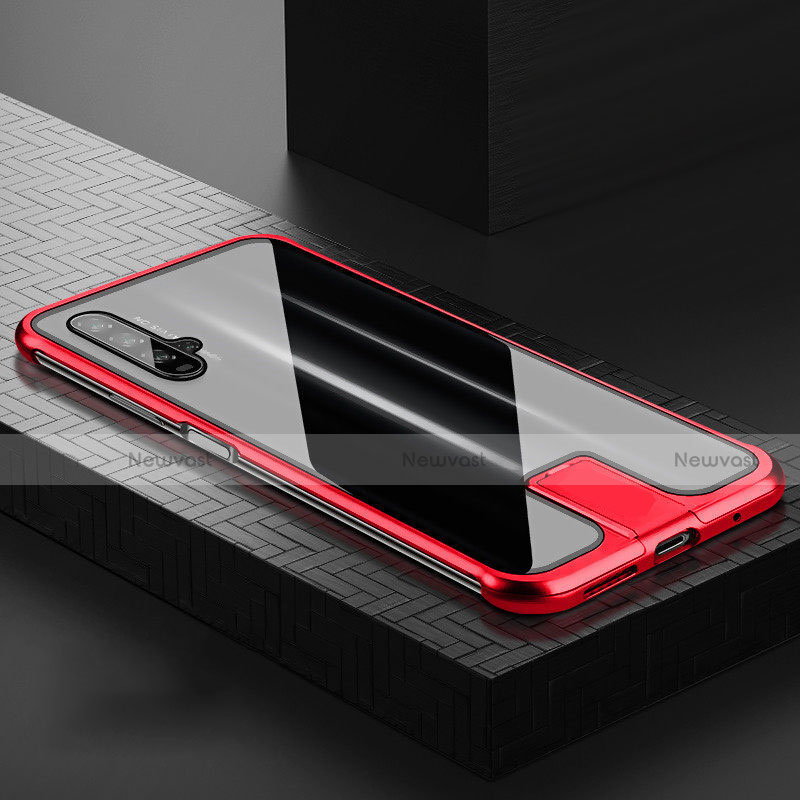 Luxury Aluminum Metal Frame Mirror Cover Case 360 Degrees T07 for Huawei Honor 20 Red