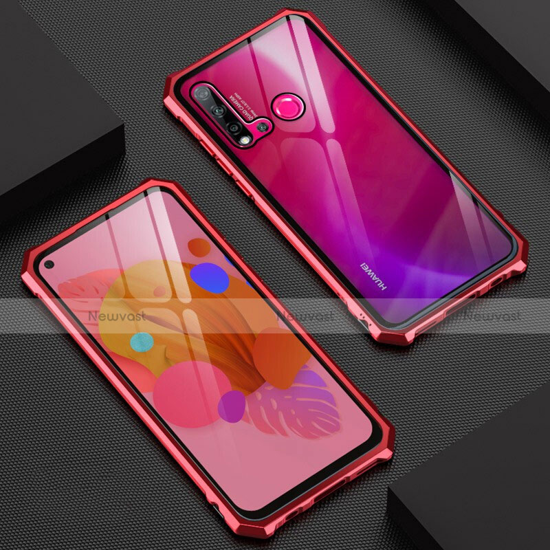 Luxury Aluminum Metal Frame Mirror Cover Case 360 Degrees T07 for Huawei Nova 5i Red